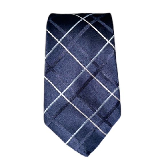 Express Design Studio blue plaid print silk men’s neck tie - Picture 1 of 9